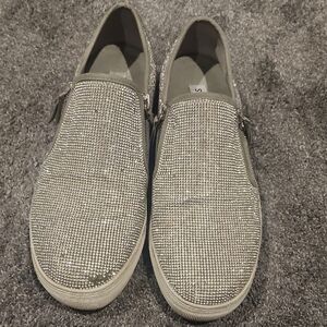 Steve Madden Silver Rhinestone Slip-On Loafers